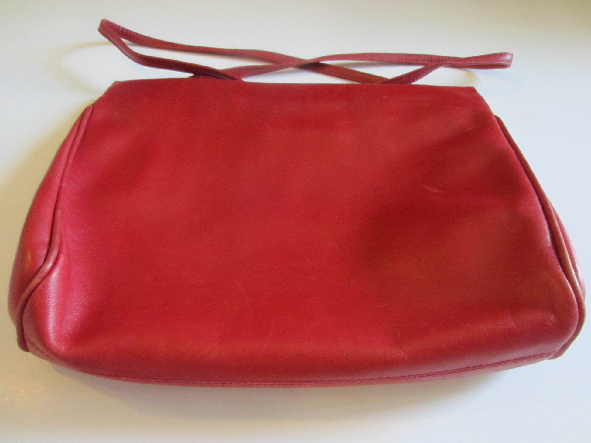 Salvatore Ferragamo Red Leather Clutch Cross Body Long Strap Handbag - Designer Unique Finds 