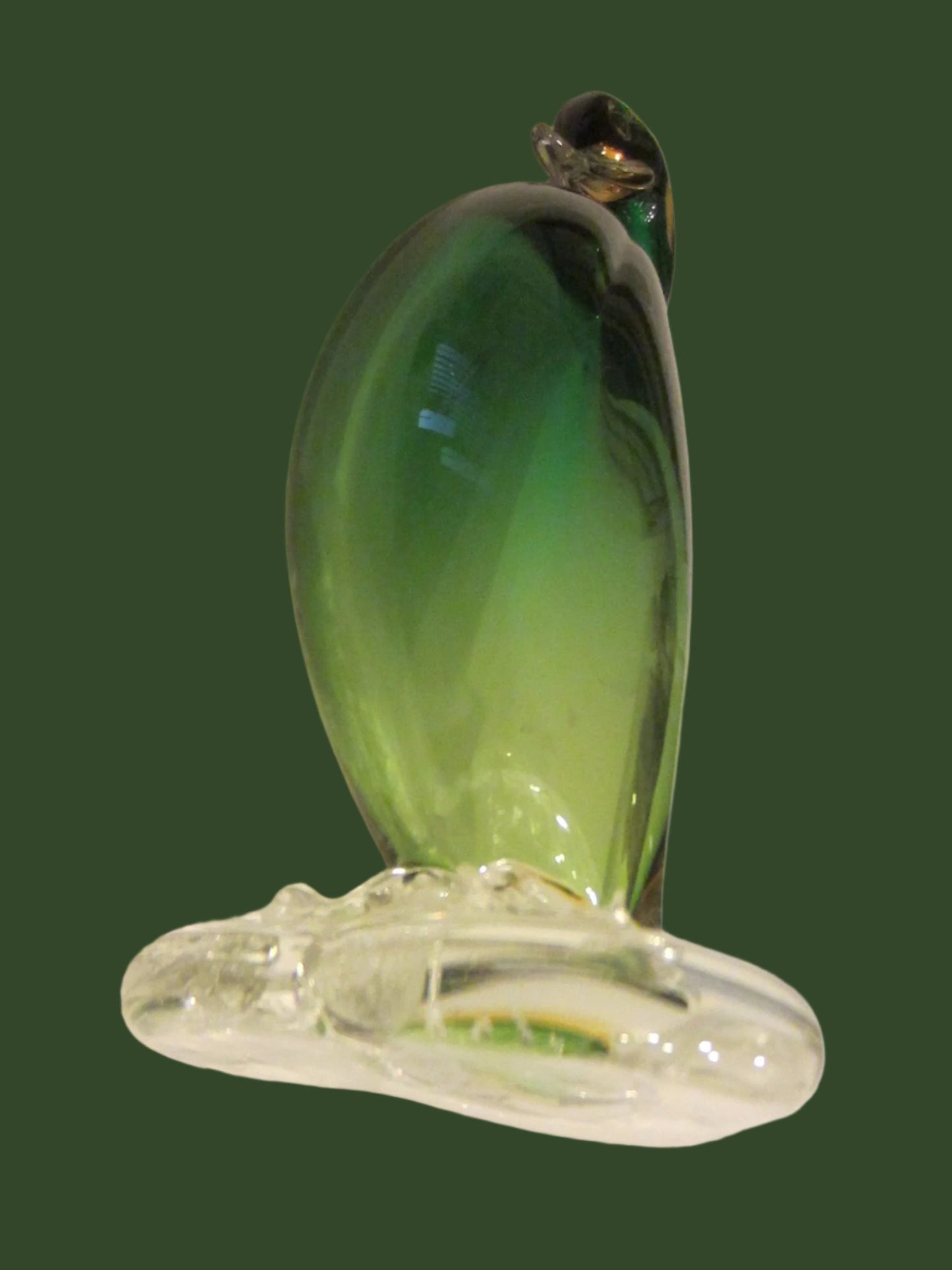 Murano Glass Goose Shady Green Decorated Clear Stand - Designer Unique Finds 