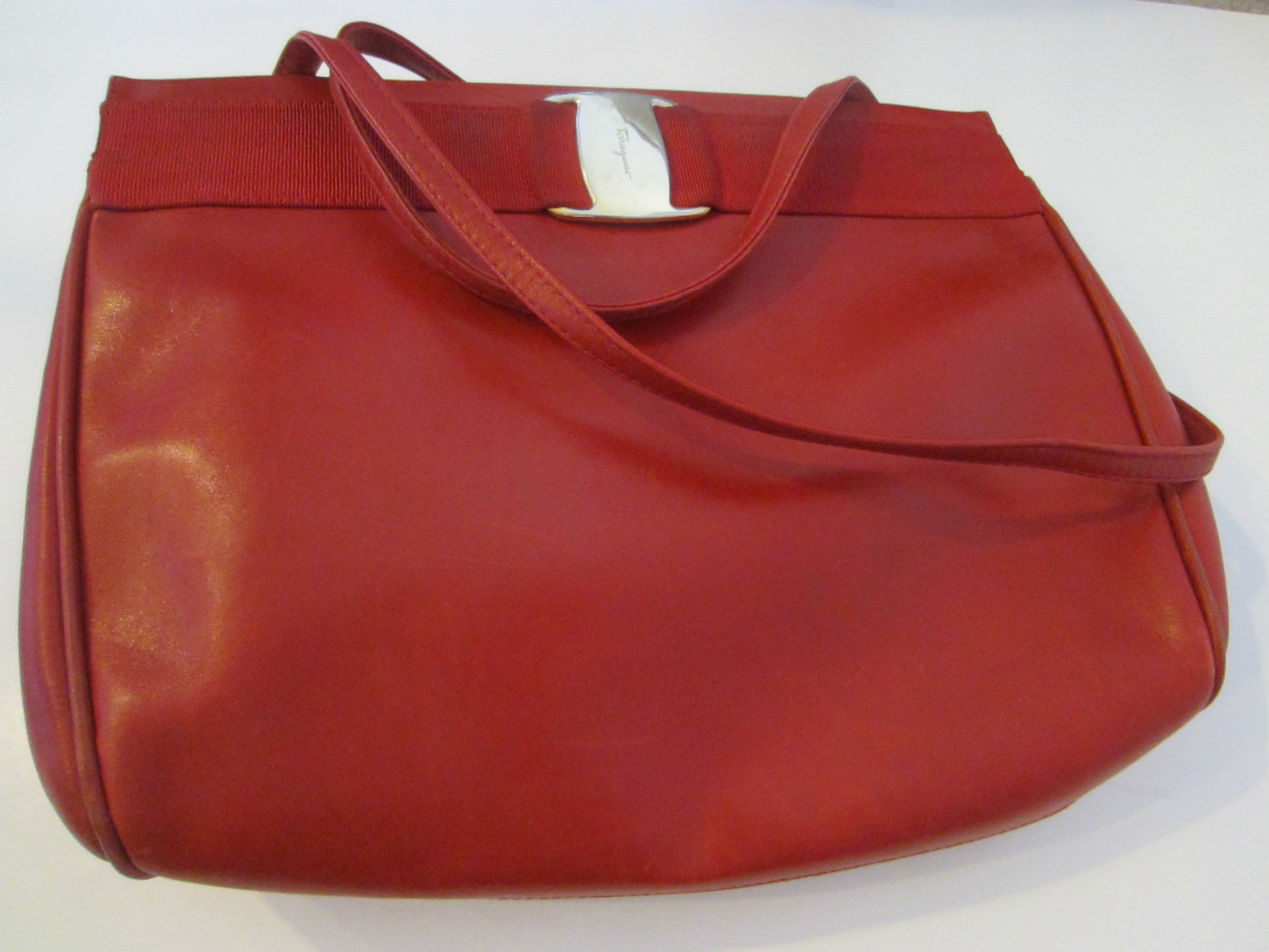 Salvatore Ferragamo Red Leather Clutch Cross Body Long Strap Handbag - Designer Unique Finds 