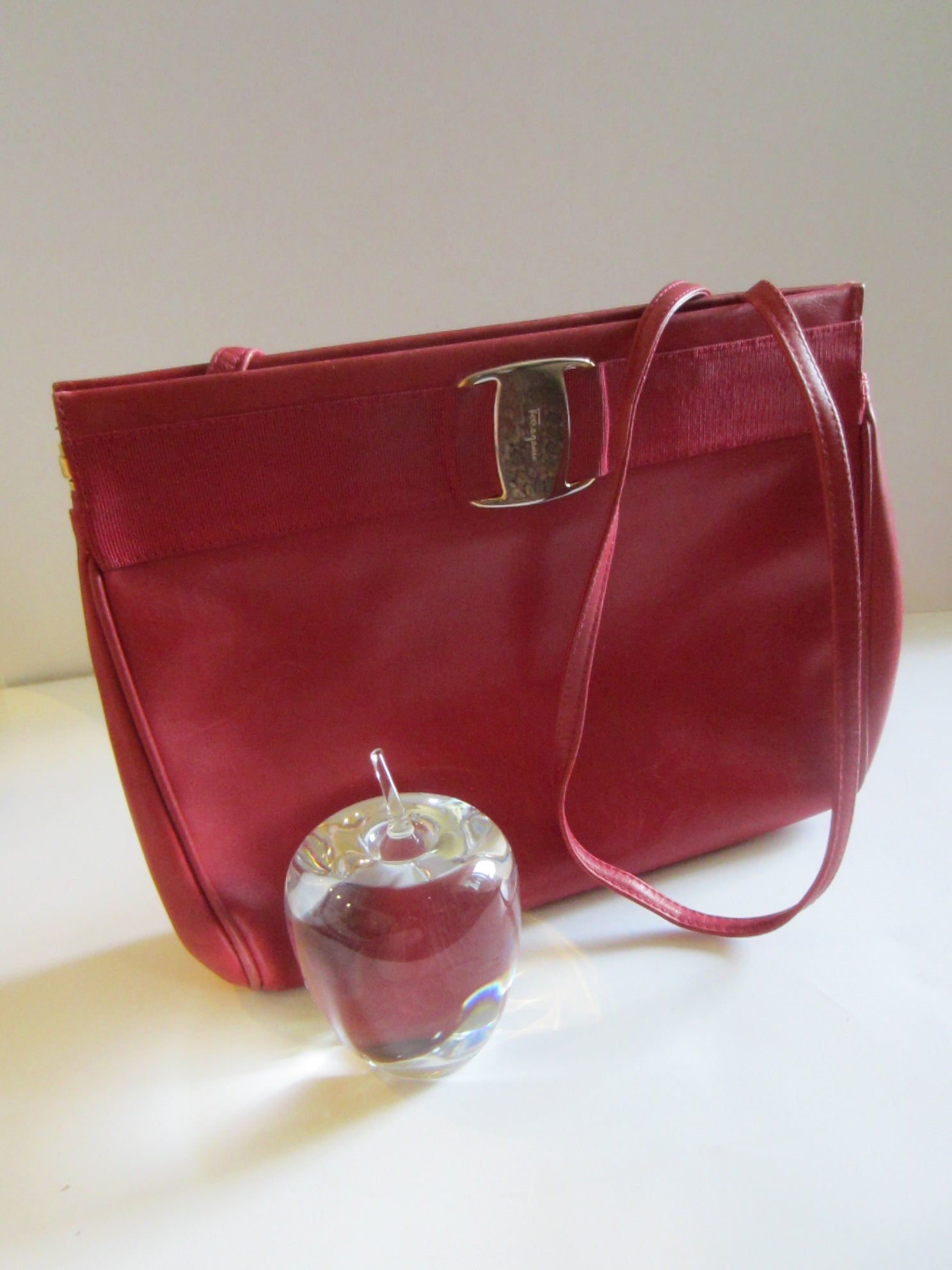 Salvatore Ferragamo Red Leather Clutch Cross Body Long Strap Handbag - Designer Unique Finds 