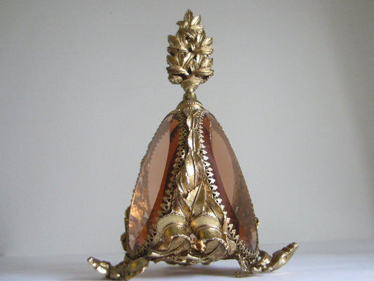 Champagne Beveled Crystal Ormolu Floral Gilding Perfume Bottle - Designer Unique Finds 
 - 1