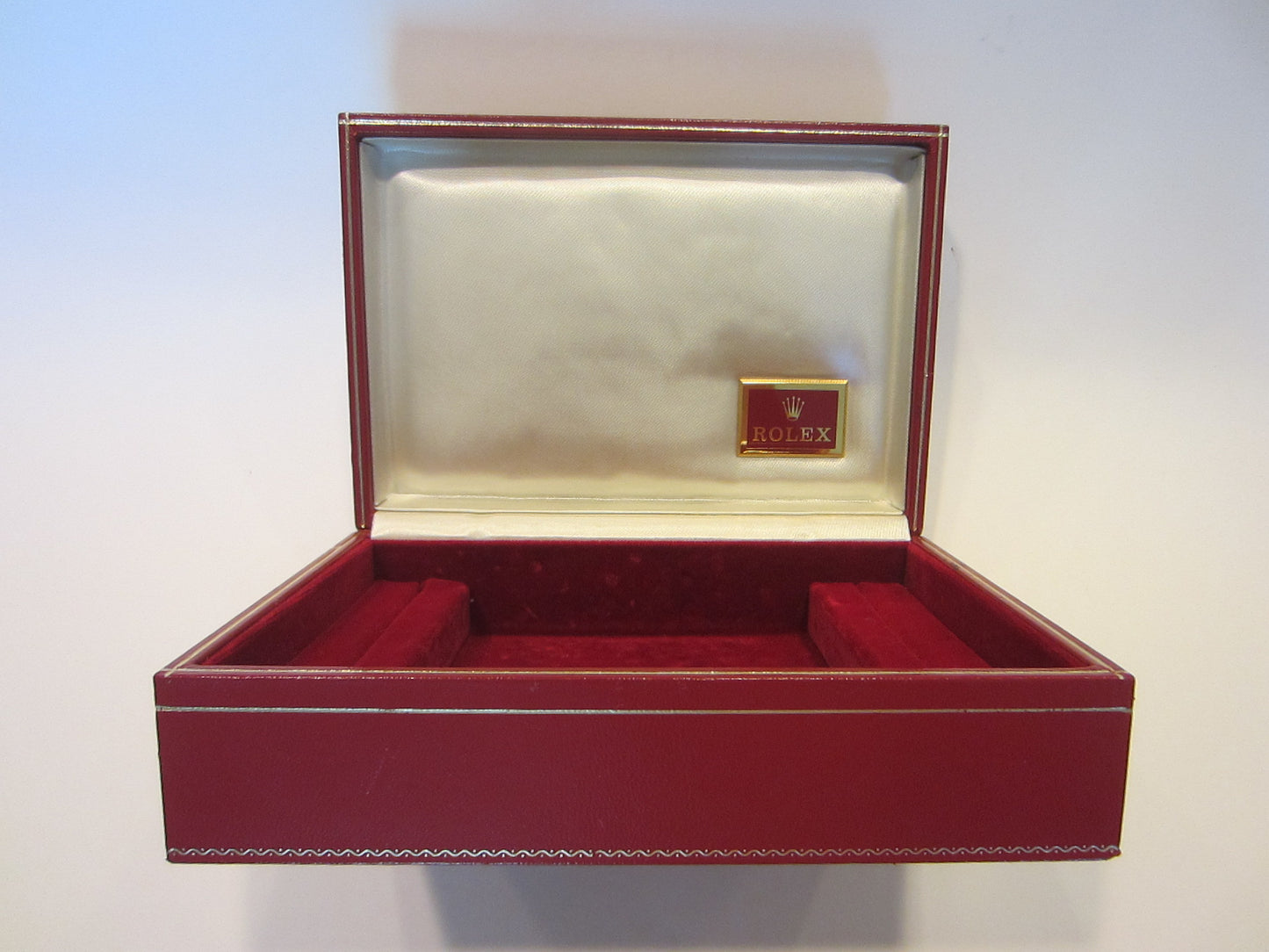 Rolex Swiss Jewelry Box Red Leather Floral Tapestry All Marked - Designer Unique Finds 