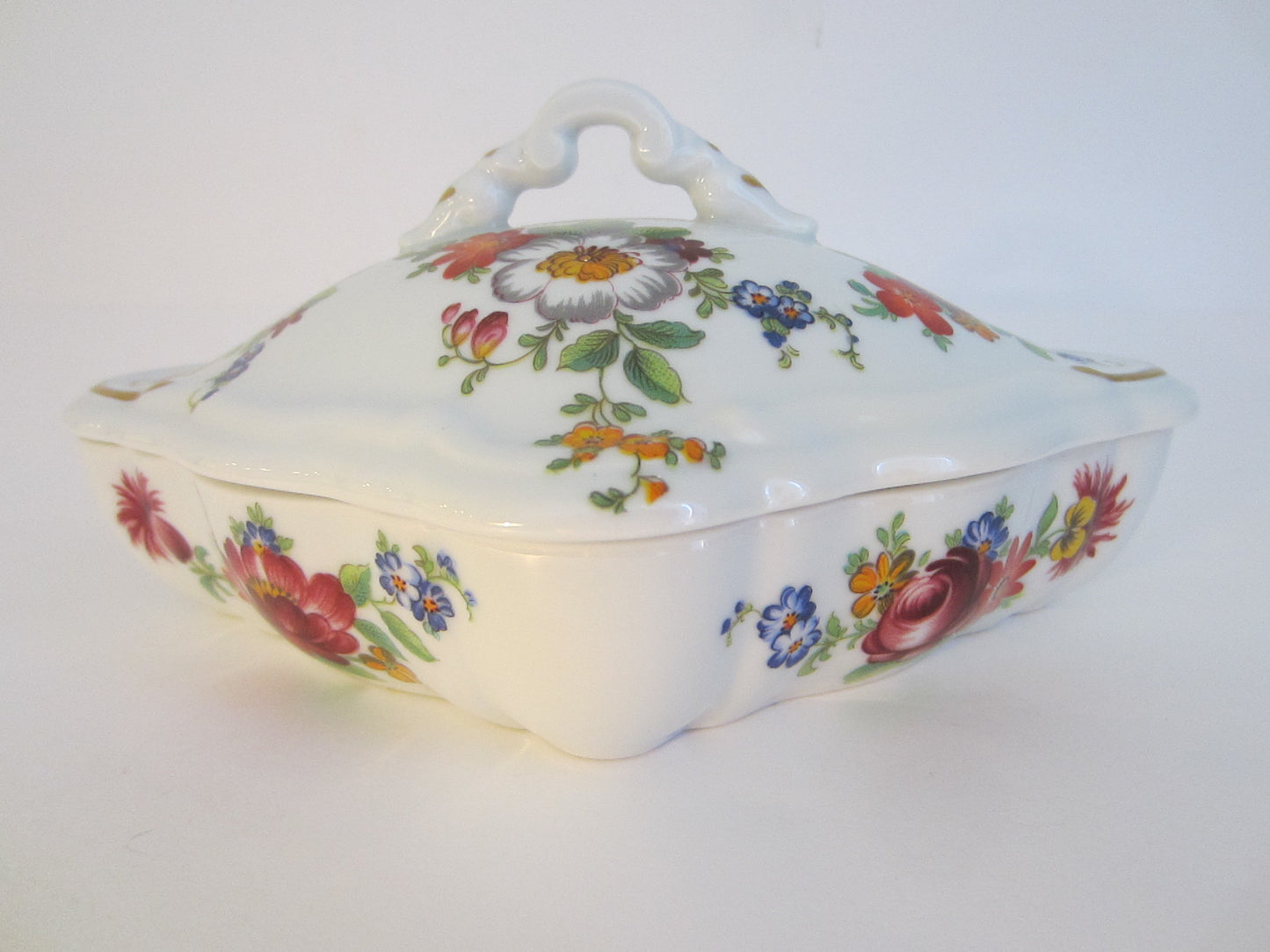 Romance Limoges France Porcelain Triangle Floral Covered Box