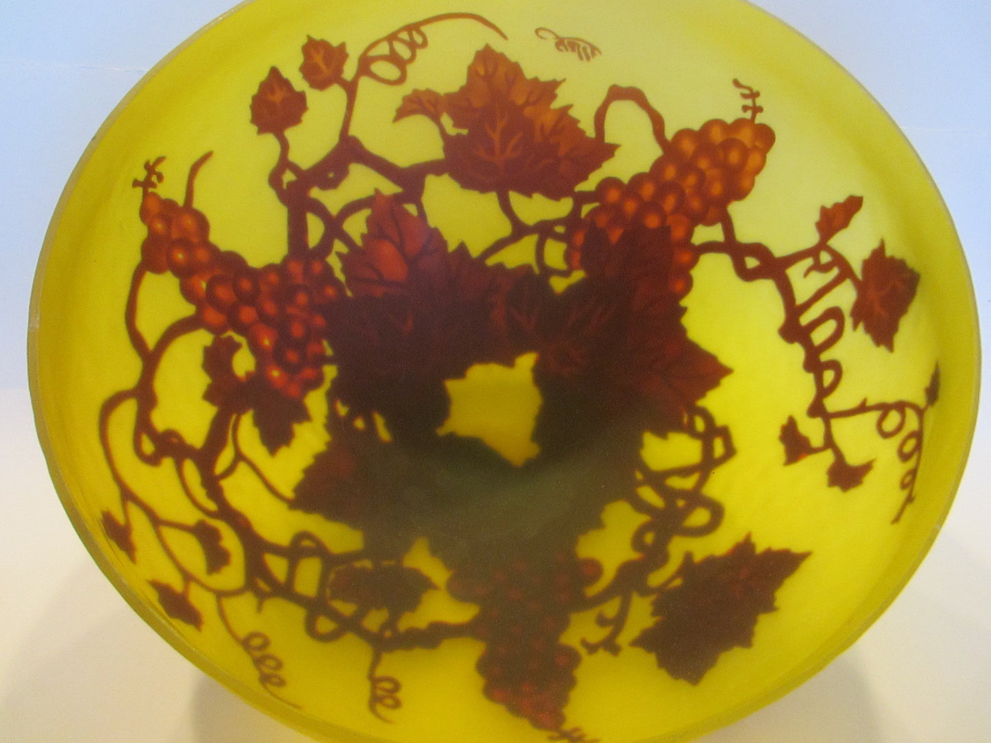 Galle Style Cameo Glass Yellow Lamp Shade Raised Burgundy Grapes - Designer Unique Finds 