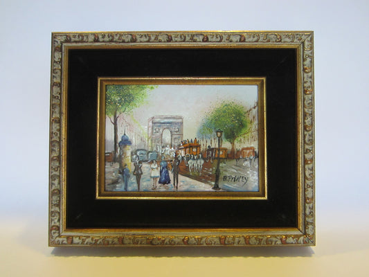 B Pitney Architectural Paris France Arc De Triomphe Signature Enamel On Copper