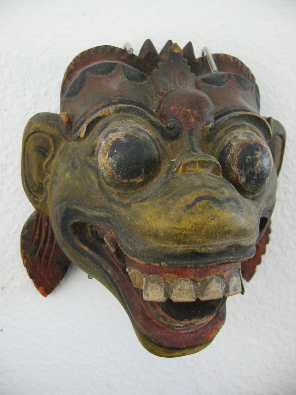 Topeng Dance Mask Hand Painted Wood Carving Art - Designer Unique Finds 