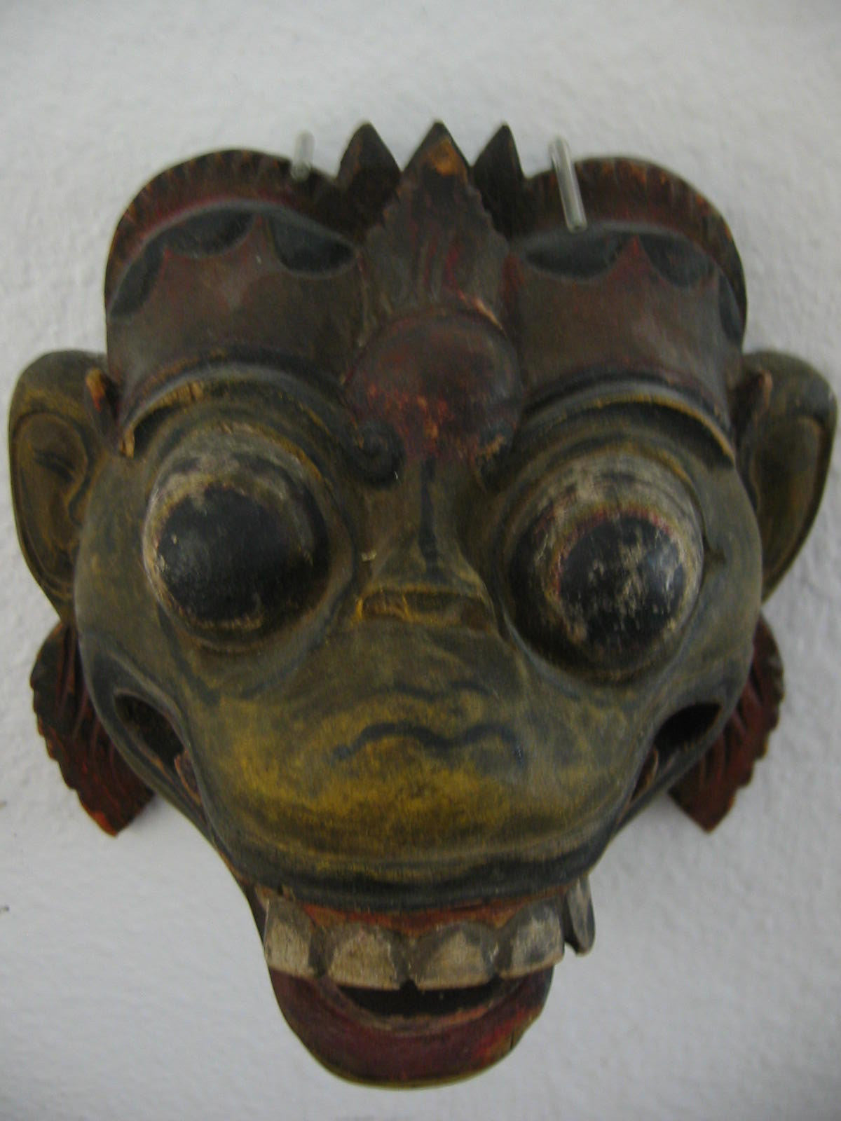 Topeng Dance Mask Hand Painted Wood Carving Art - Designer Unique Finds 