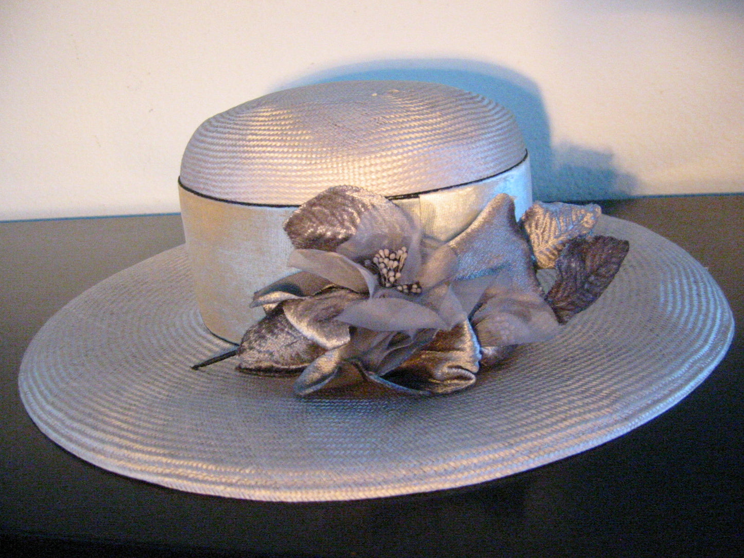 Designer Joe Bill Miller Silver Gray Textile Hat Organza Flowers - Designer Unique Finds 