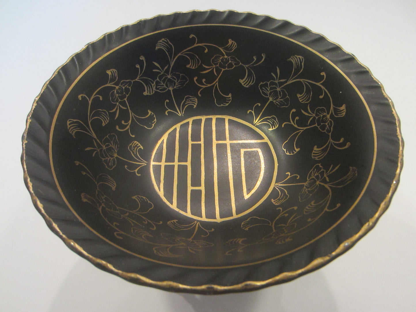 Lenvwile China Ardalt Japan Hand Painted Black Bowl Gold Flowers