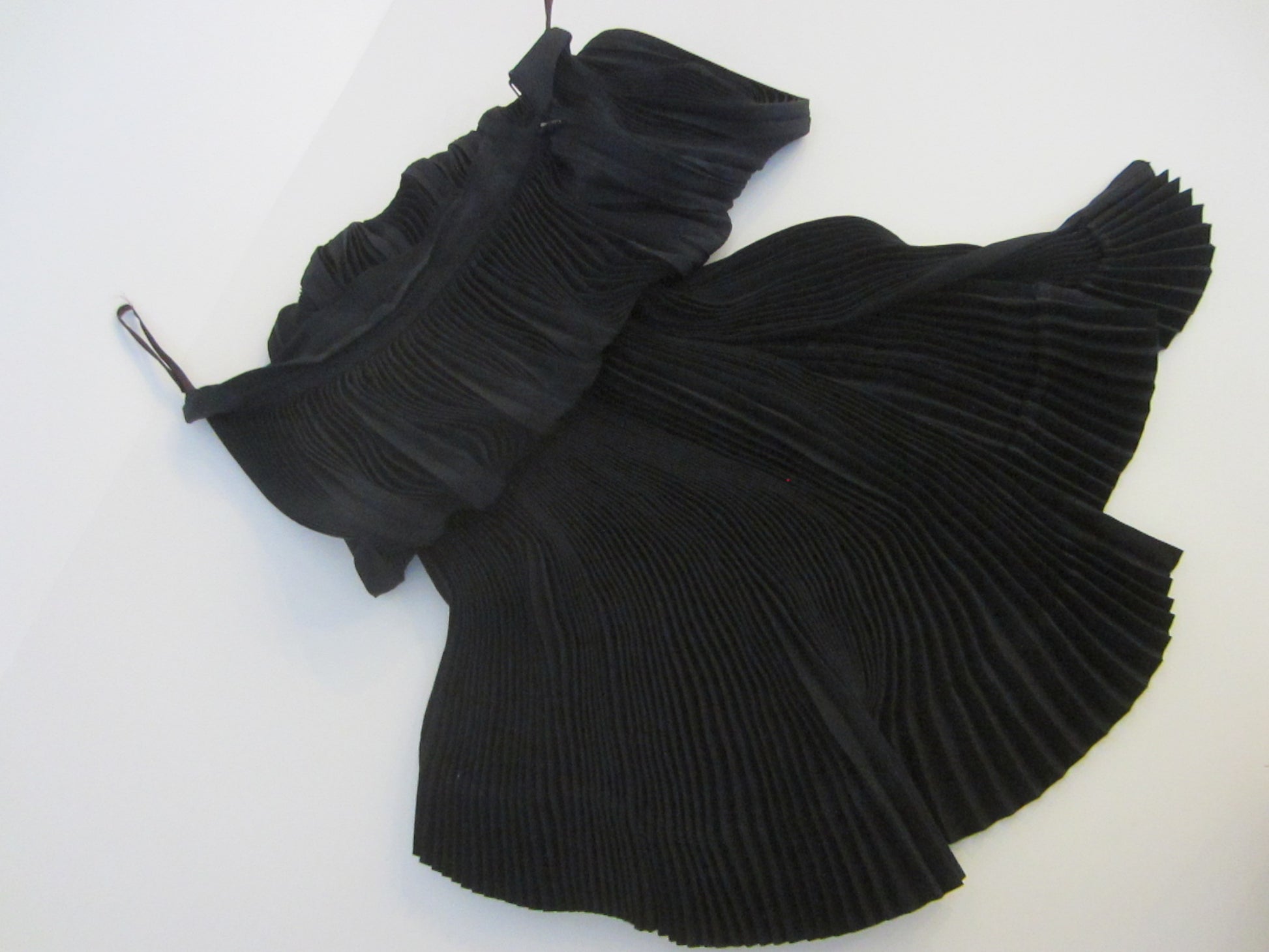 Valentino Boutique Italian Couture Black Plea Vintage Silk Skirt Made in France - Designer Unique Finds 