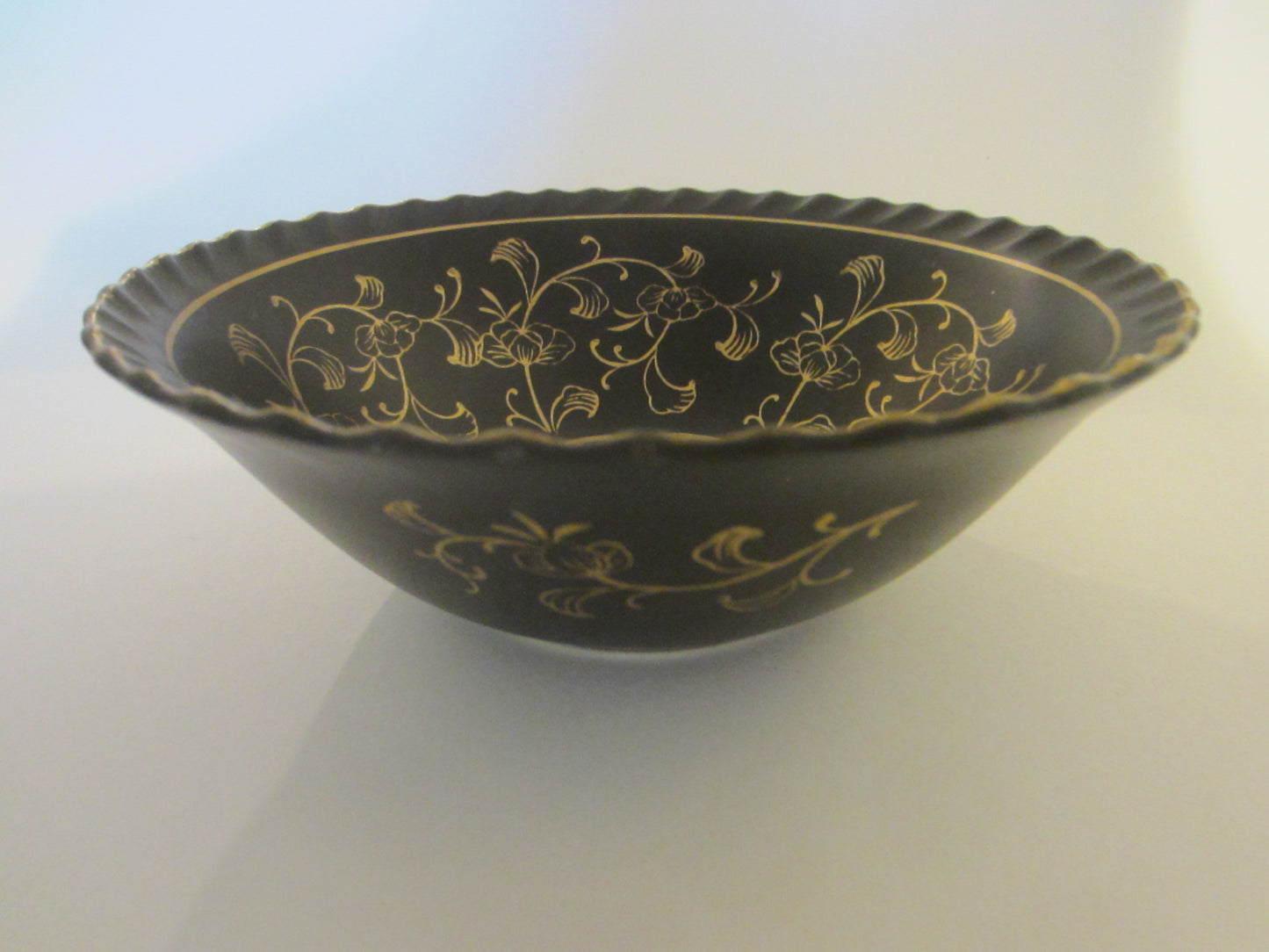 Lenvwile China Ardalt Japan Hand Painted Black Bowl Gold Flowers