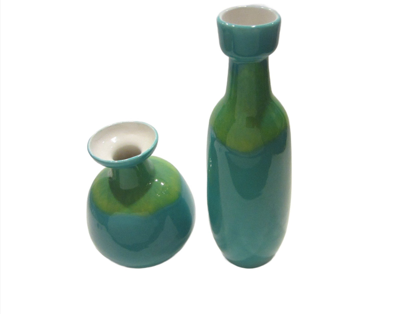 Modern Blue Ceramic Vases Green Accent Various Sizes - Designer Unique Finds 