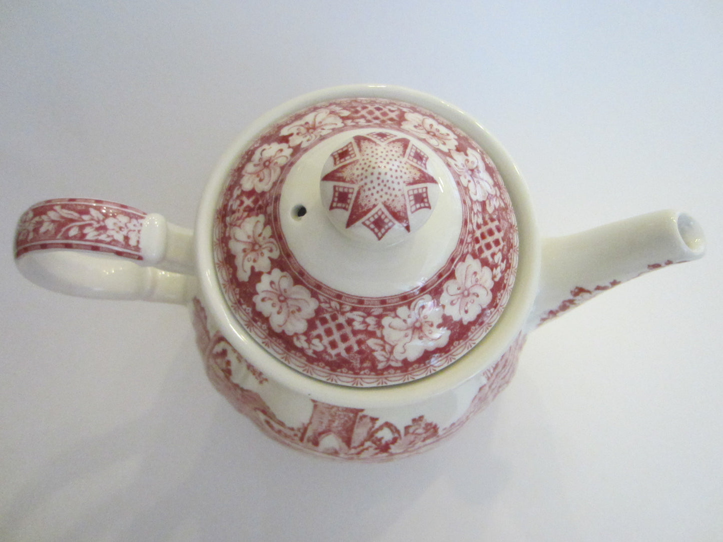 Sadler Windsor England Bisque Teapot Red Countryside Scenery - Designer Unique Finds 