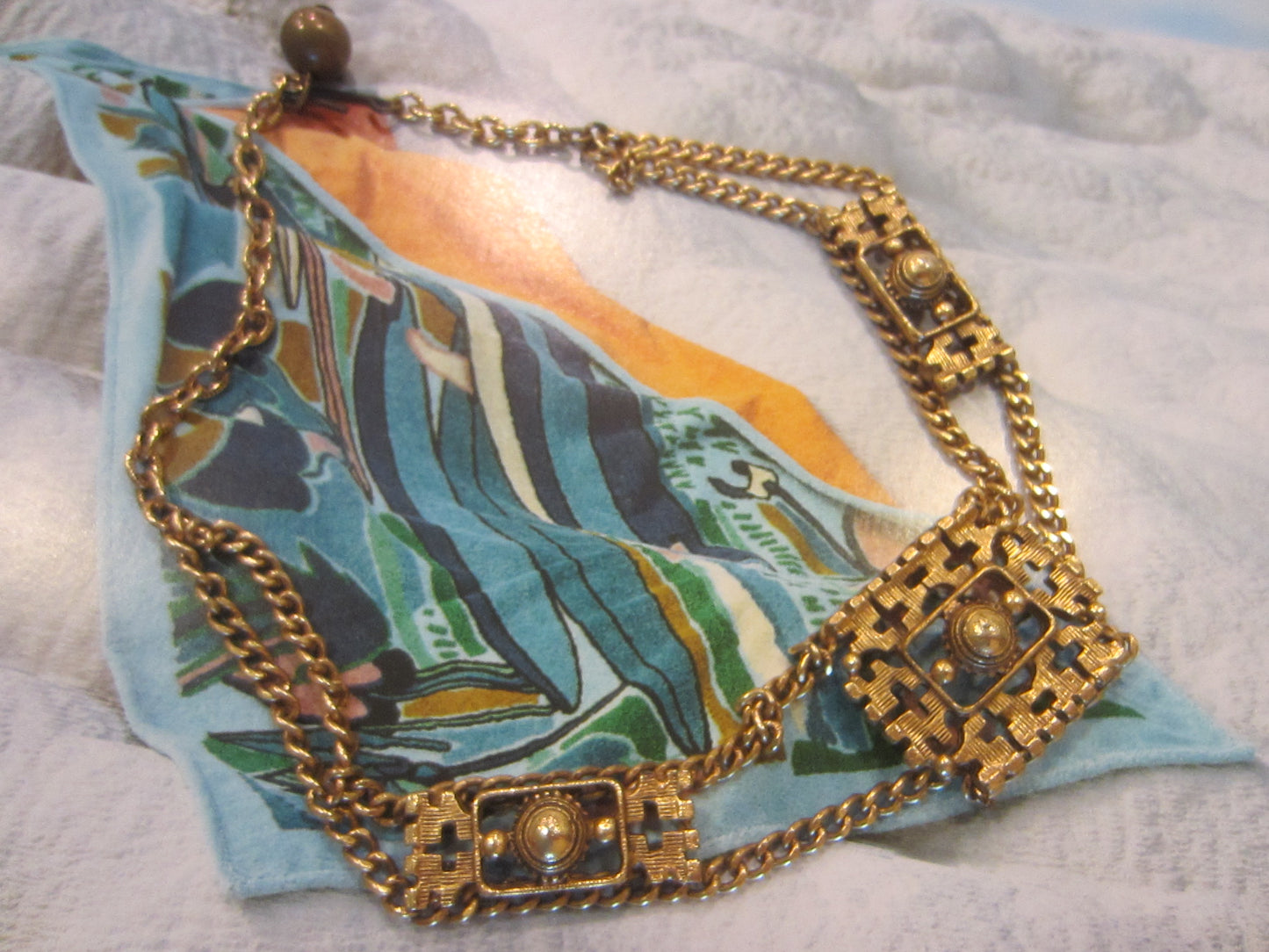 Florenza Golden Link Medallion Choker Mid Century Necklace