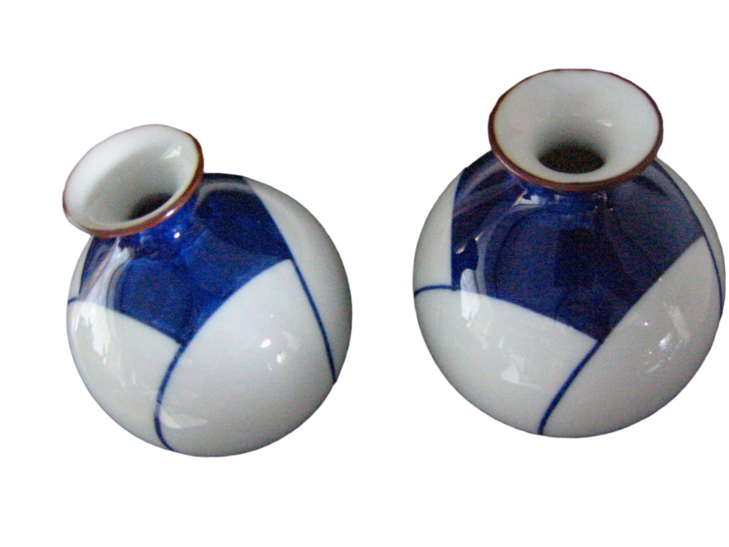 Porcelain Vases Art Deco Blue White Asian Geometric Design - Designer Unique Finds 