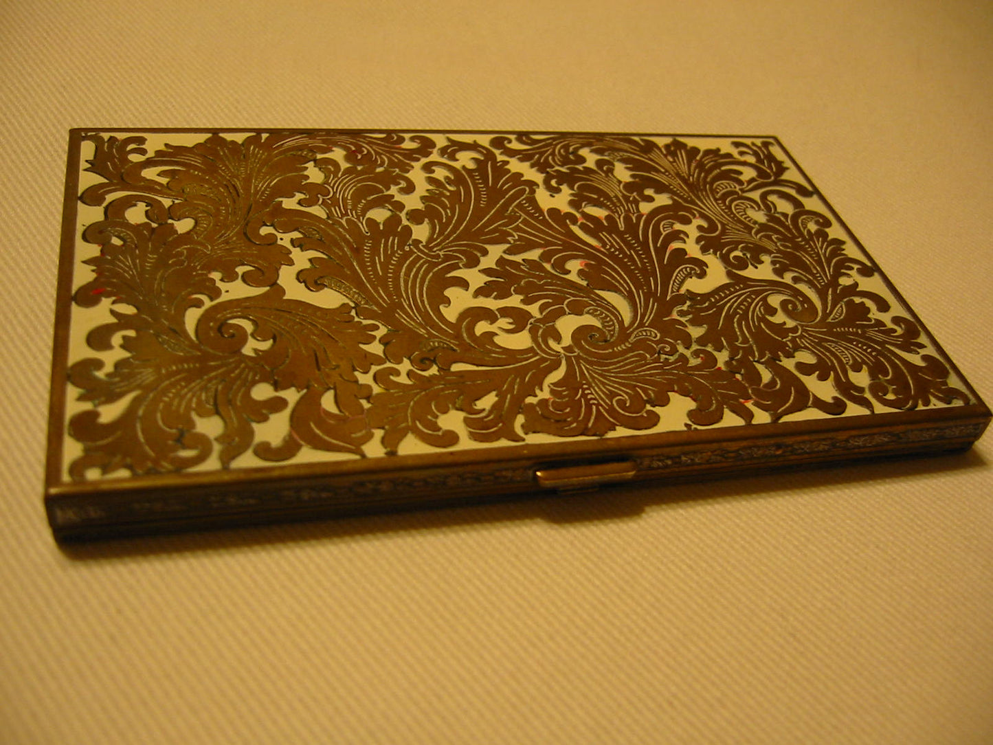 Volupte Mid Century White Enamel Floral Brass Card Case - Designer Unique Finds 
 - 7