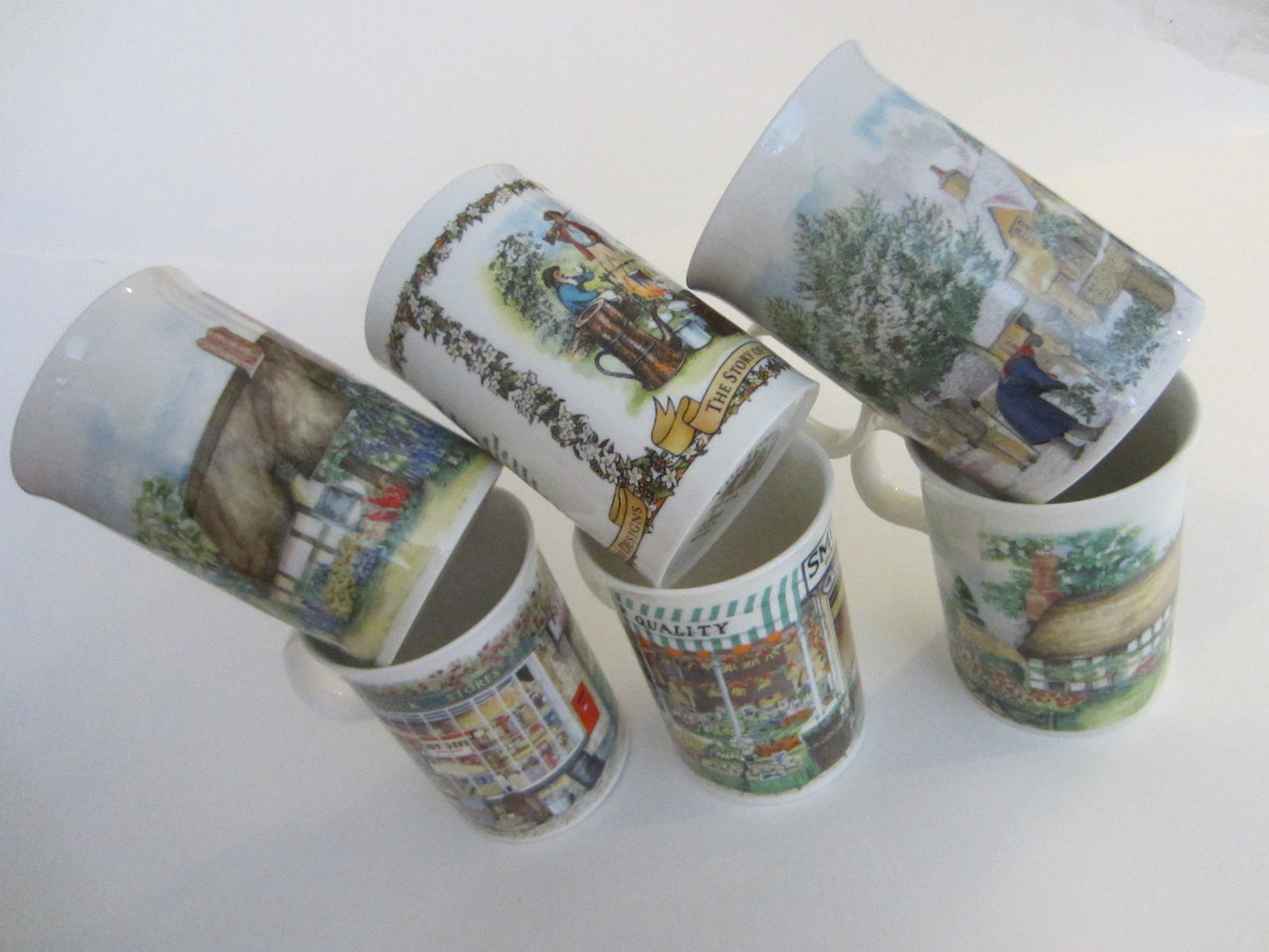 Dunoon Bone China England Porcelain Mug Set of Six Various Scenes - Designer Unique Finds 