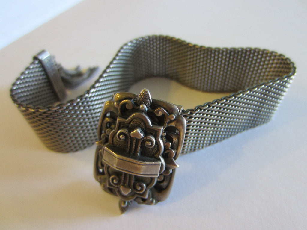 Etruscan Medallion Clasp Mesh Tassel Motif Slide Bracelet