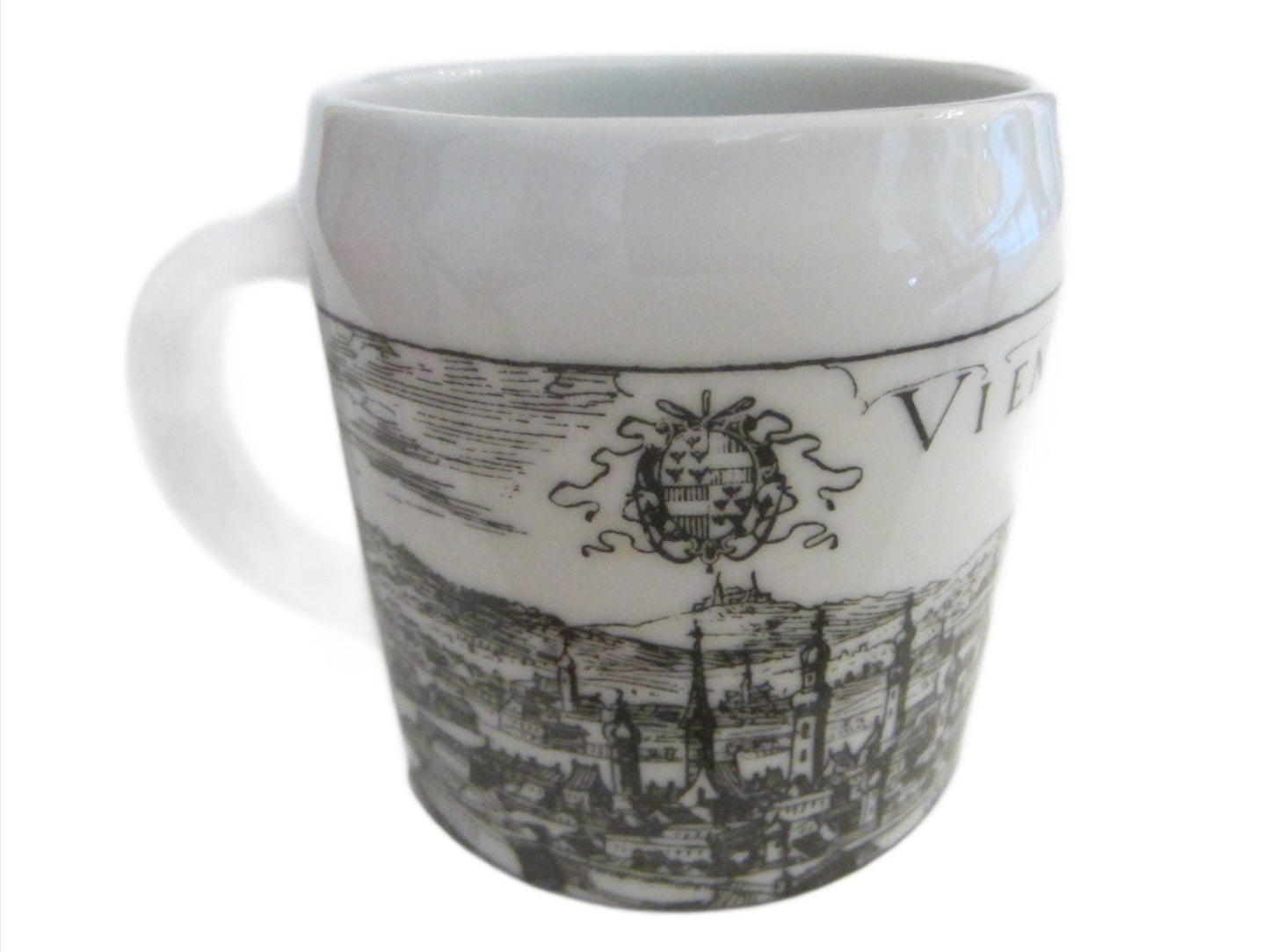 Vienna Austria Muller Co Linz Coffee Mug Black on White Panoramic City View - Designer Unique Finds 