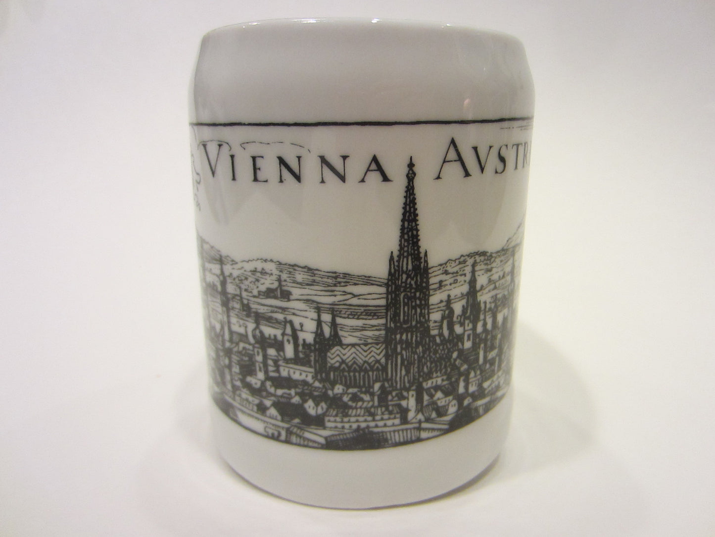 Vienna Austria Muller Co Linz Coffee Mug Black on White Panoramic City View - Designer Unique Finds 