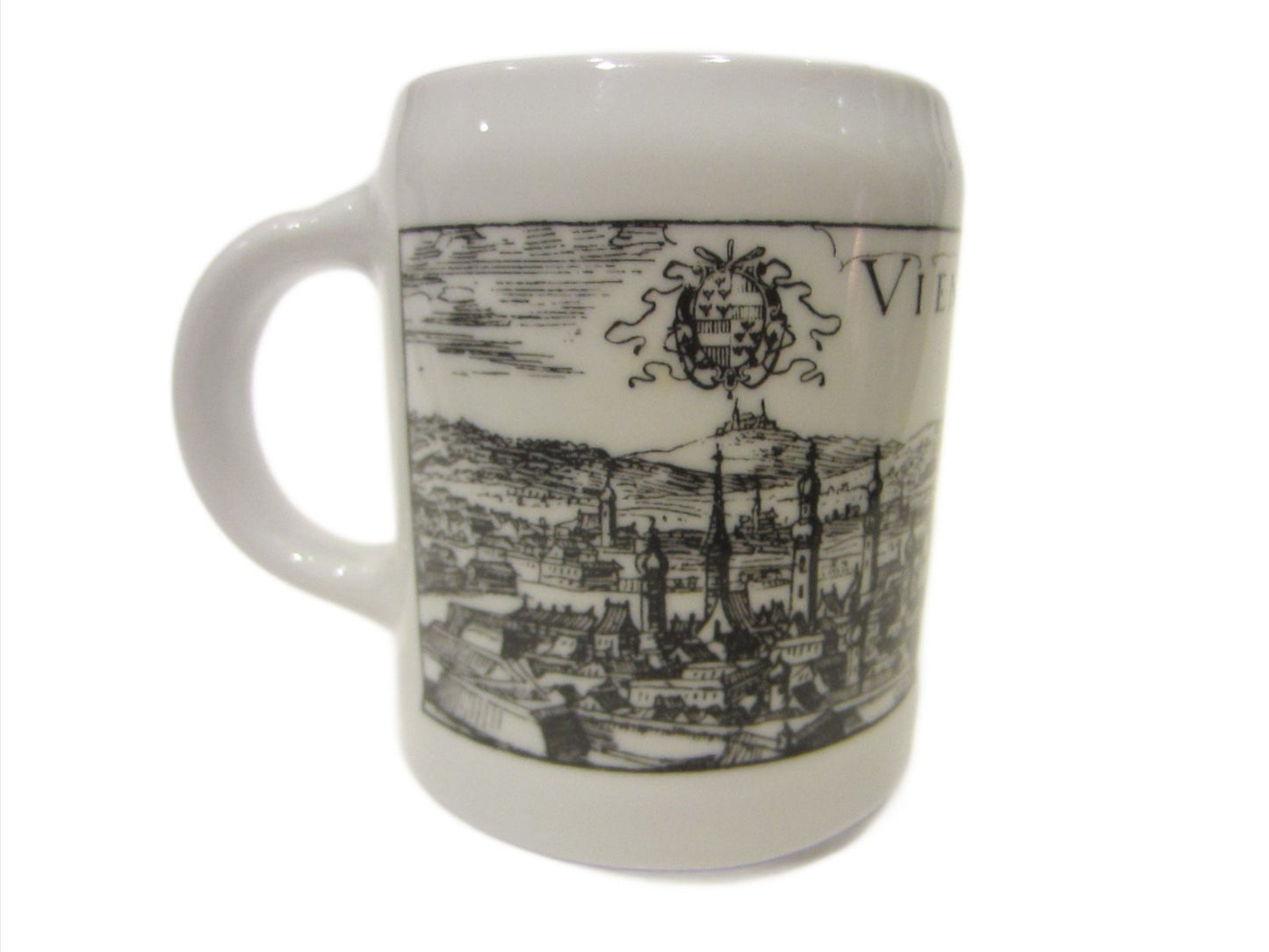 Vienna Austria Muller Co Linz Coffee Mug Black on White Panoramic City View - Designer Unique Finds 