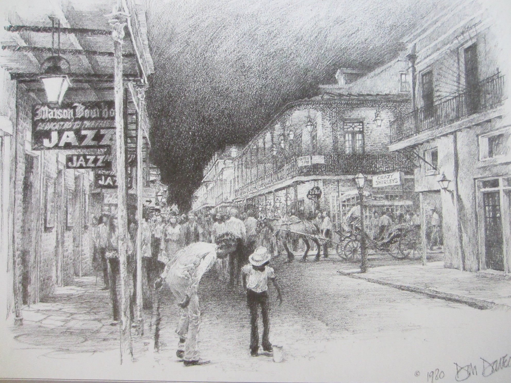 Don Davey Original Bourbon on sale Street New Orleans 1980 Pencil Drawing Framed Signed