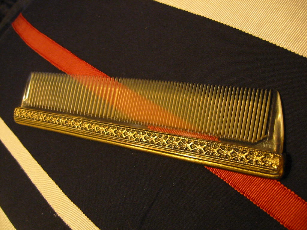 Mid Century Globe USA Brass Hair Comb Vanity Marked