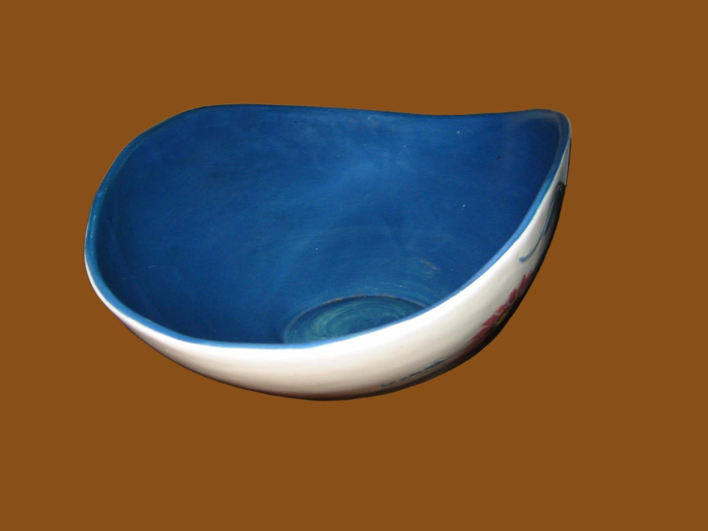 Deserma Ceramic Bowl Evelyn Gilmore Tuscon Blue Interior Pink Flowers - Designer Unique Finds 
 - 4