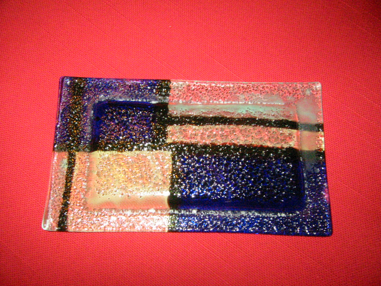 Venetian Glass Tray Blue Geometric Rectangle Dish - Designer Unique Finds 