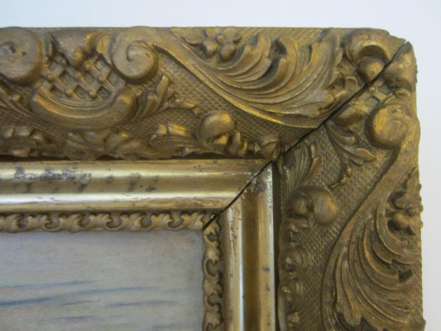 Sailing At Ocean Oil On Board Gilt Wood Heavily Ornate Frame - Designer Unique Finds 