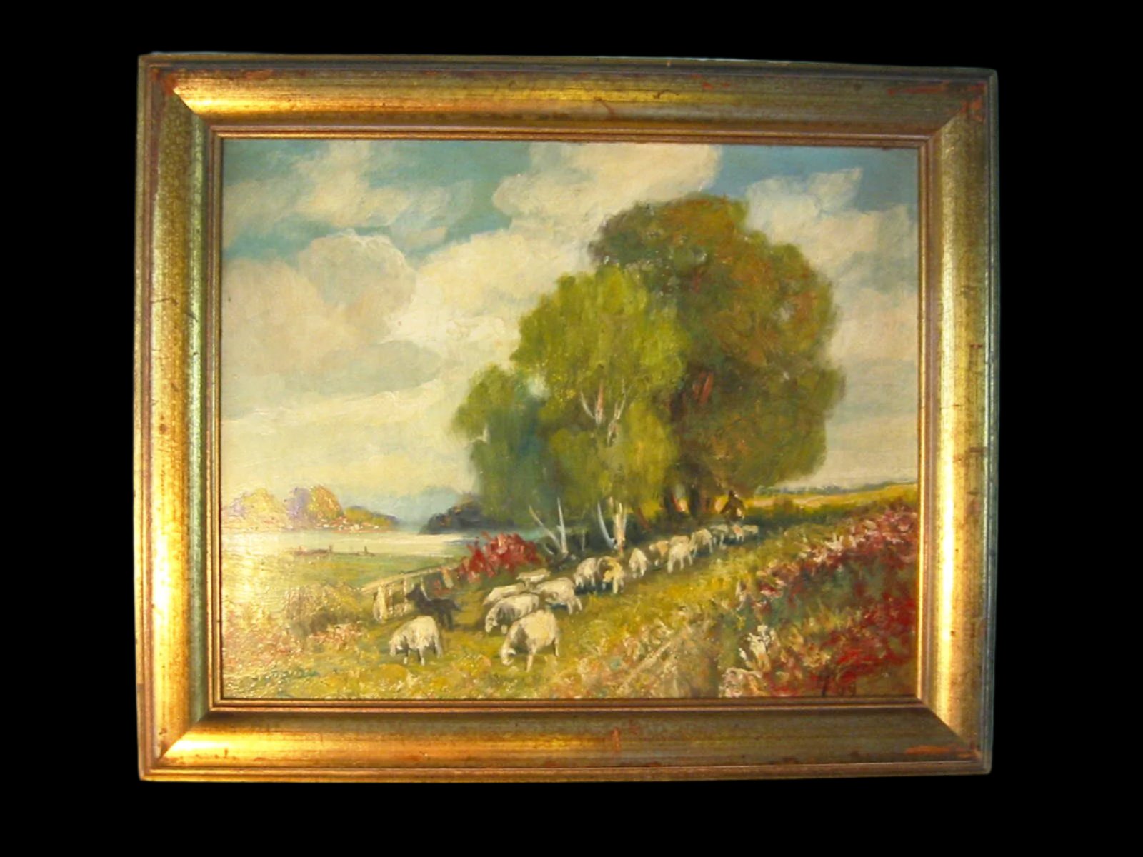 Continental Impressionist Landscape Oil On Canvas Titled Sheppard - Designer Unique Finds 