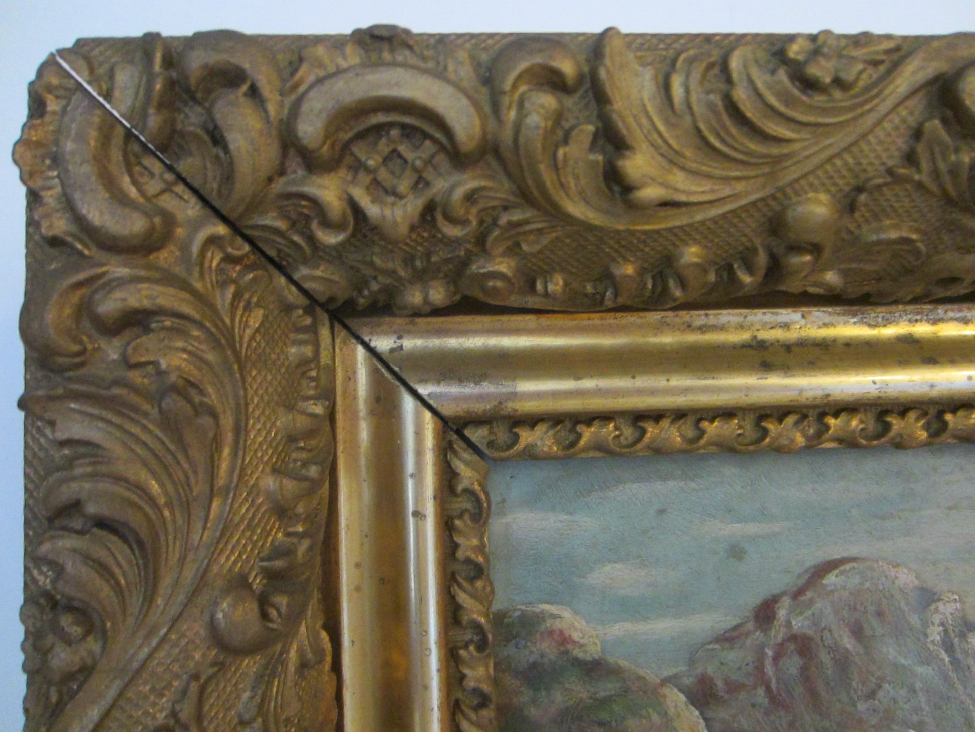 Sailing At Ocean Oil On Board Gilt Wood Heavily Ornate Frame - Designer Unique Finds 