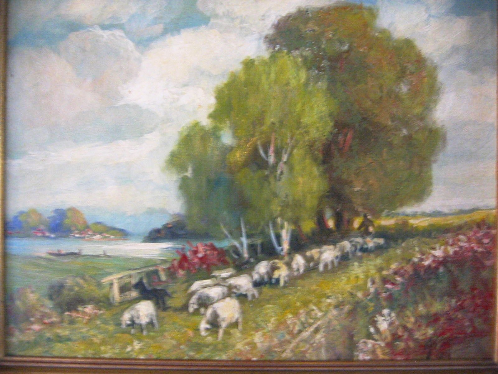 Continental Impressionist Landscape Oil On Canvas Titled Sheppard - Designer Unique Finds 