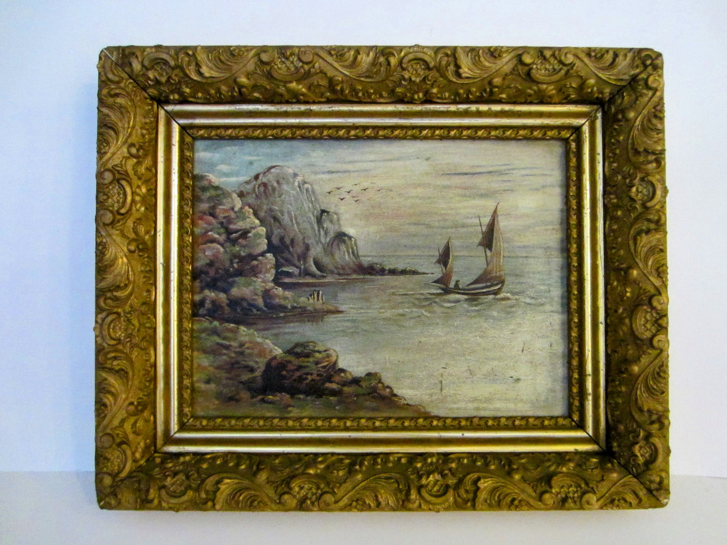 Seascape Sail Boats Ocean Impressionist Oil On Board