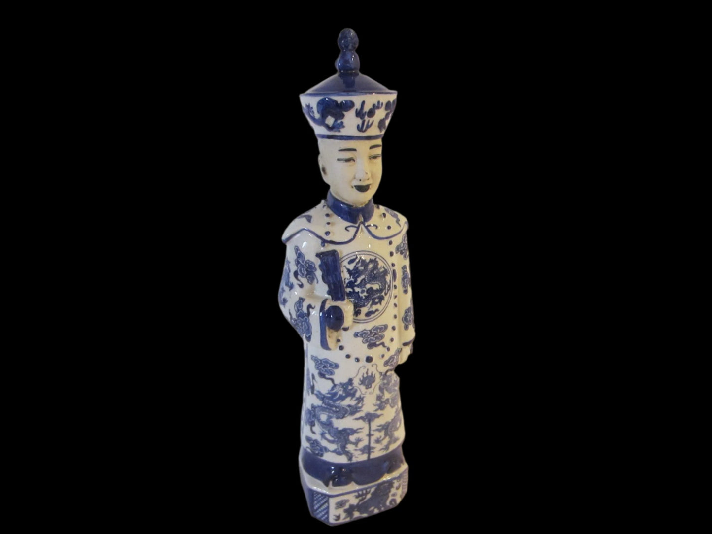 Asian Chinoiserie Blue White Ceramic Traditional Couple Figures