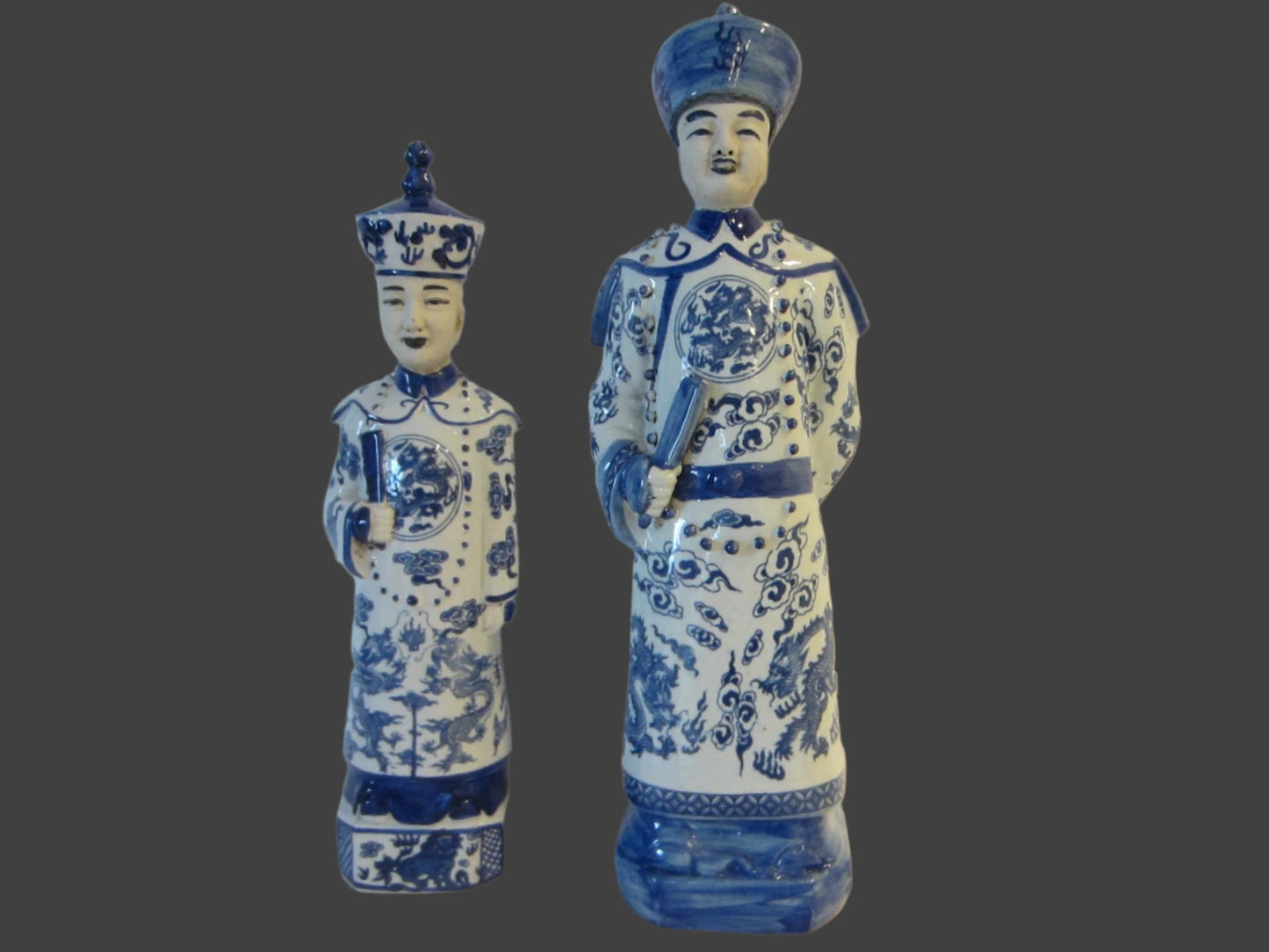 Asian Chinoiserie Blue White Ceramic Traditional Couple Figures