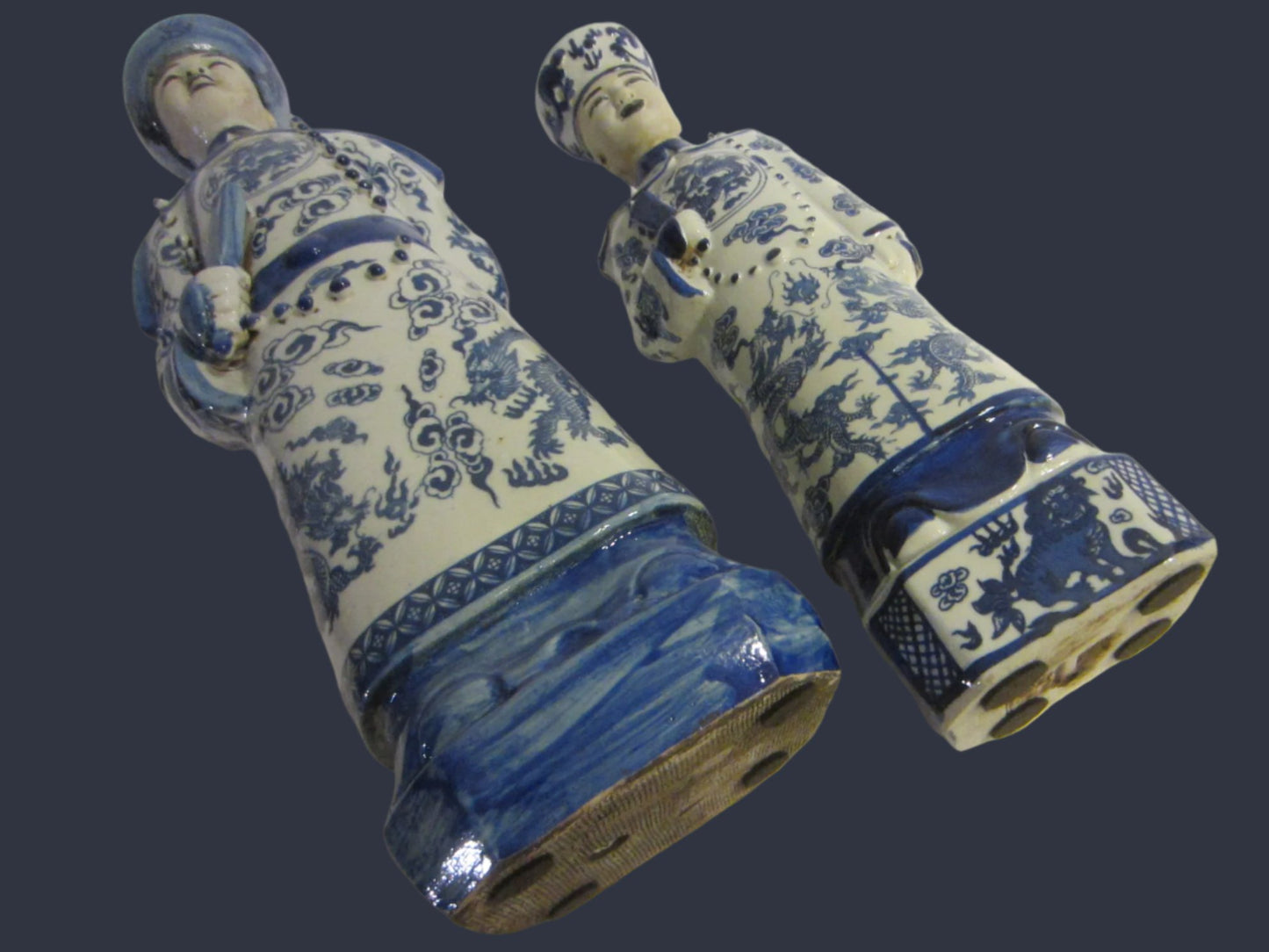 Asian Chinoiserie Blue White Ceramic Traditional Couple Figures