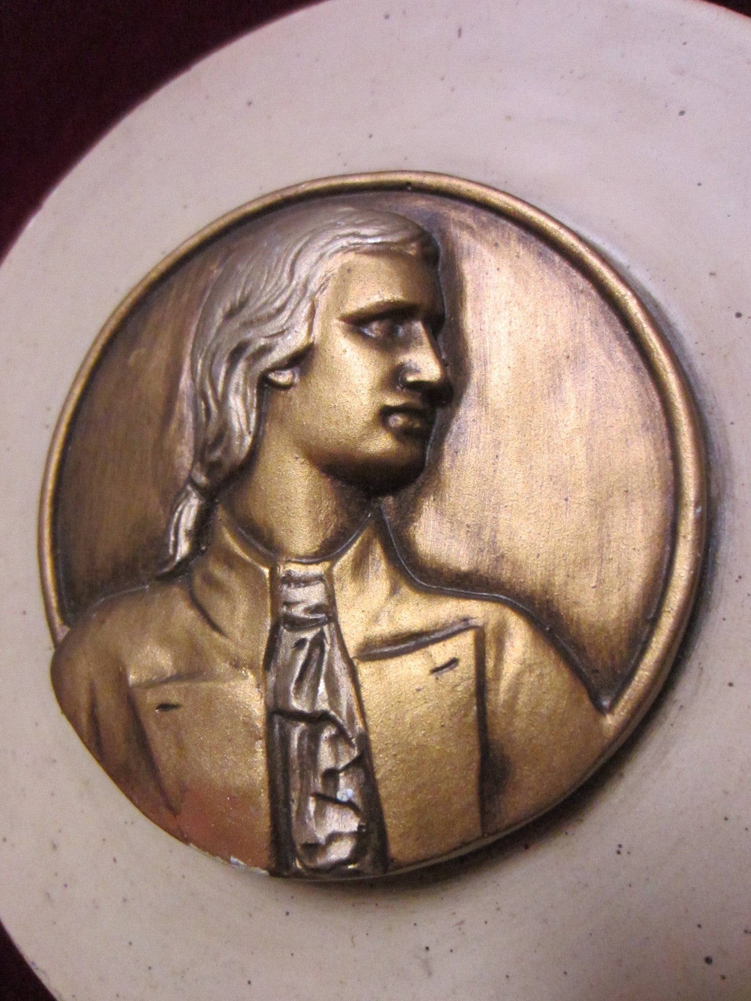 Chalkware Gilt Musician Portrait Icon Wall Plaque - Designer Unique Finds 
 - 2