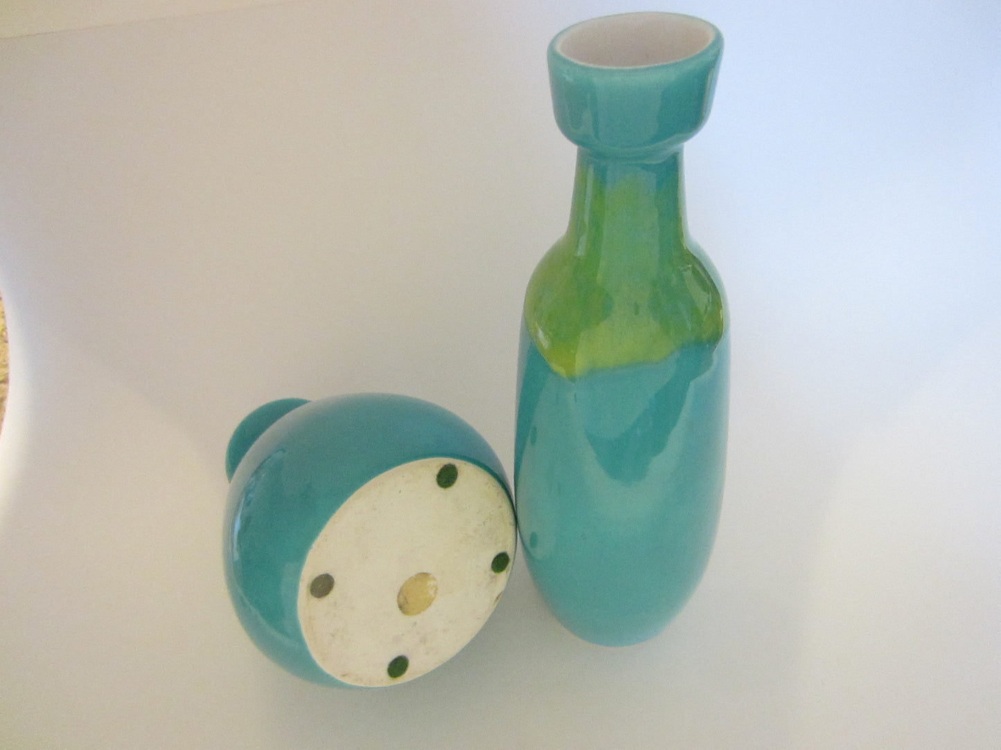 Modern Blue Ceramic Vases Green Accent Various Sizes - Designer Unique Finds 