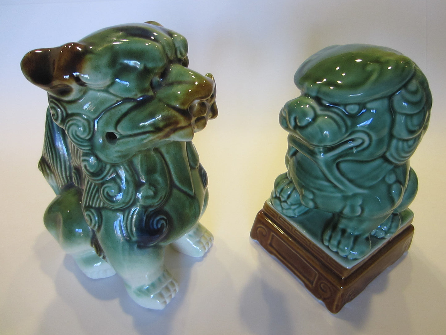 Asian Ceramic Foo Dogs Green Lion Pottery Sculptures