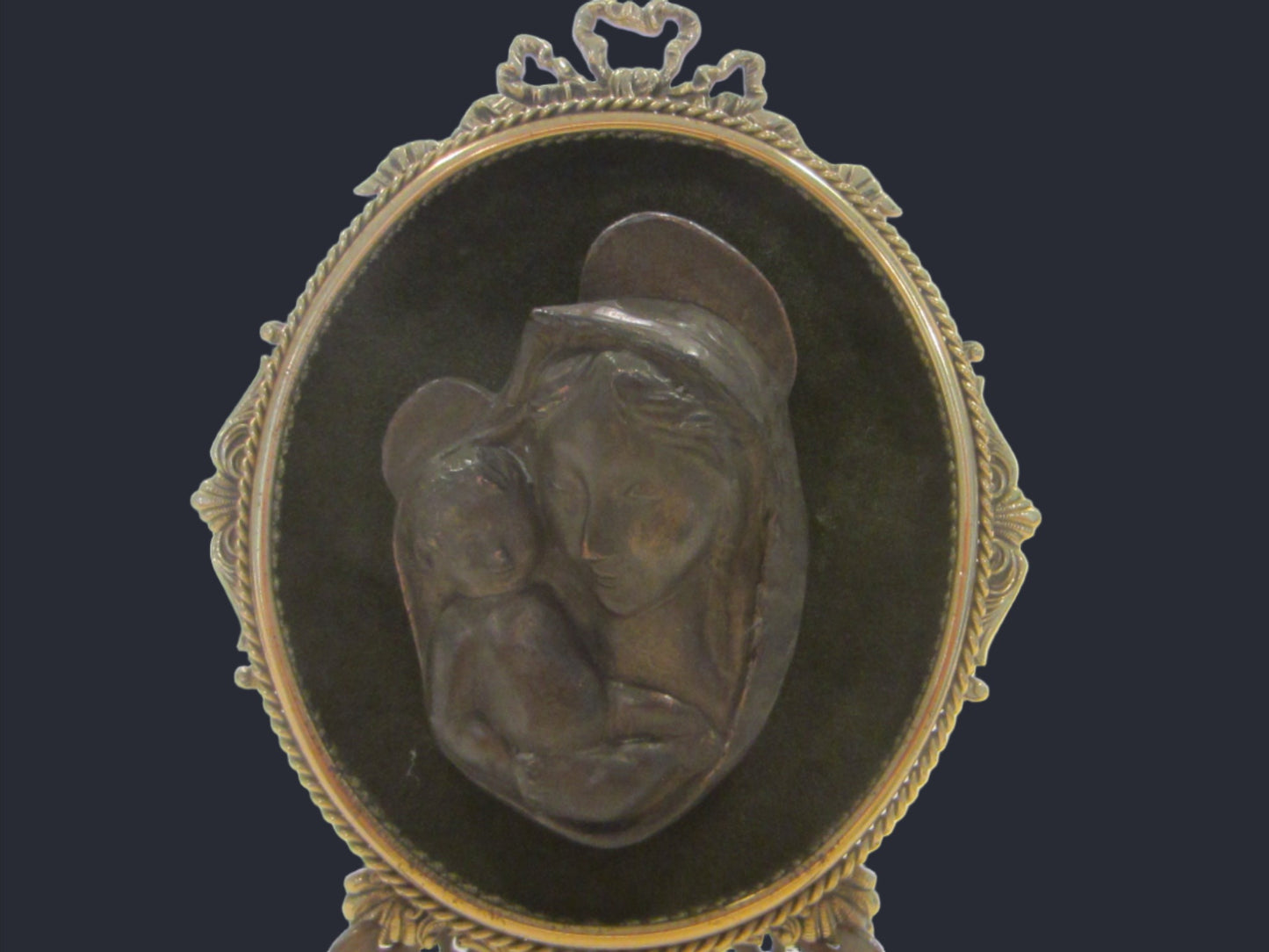 Madonna Child Bronze Italian Framed Portrait