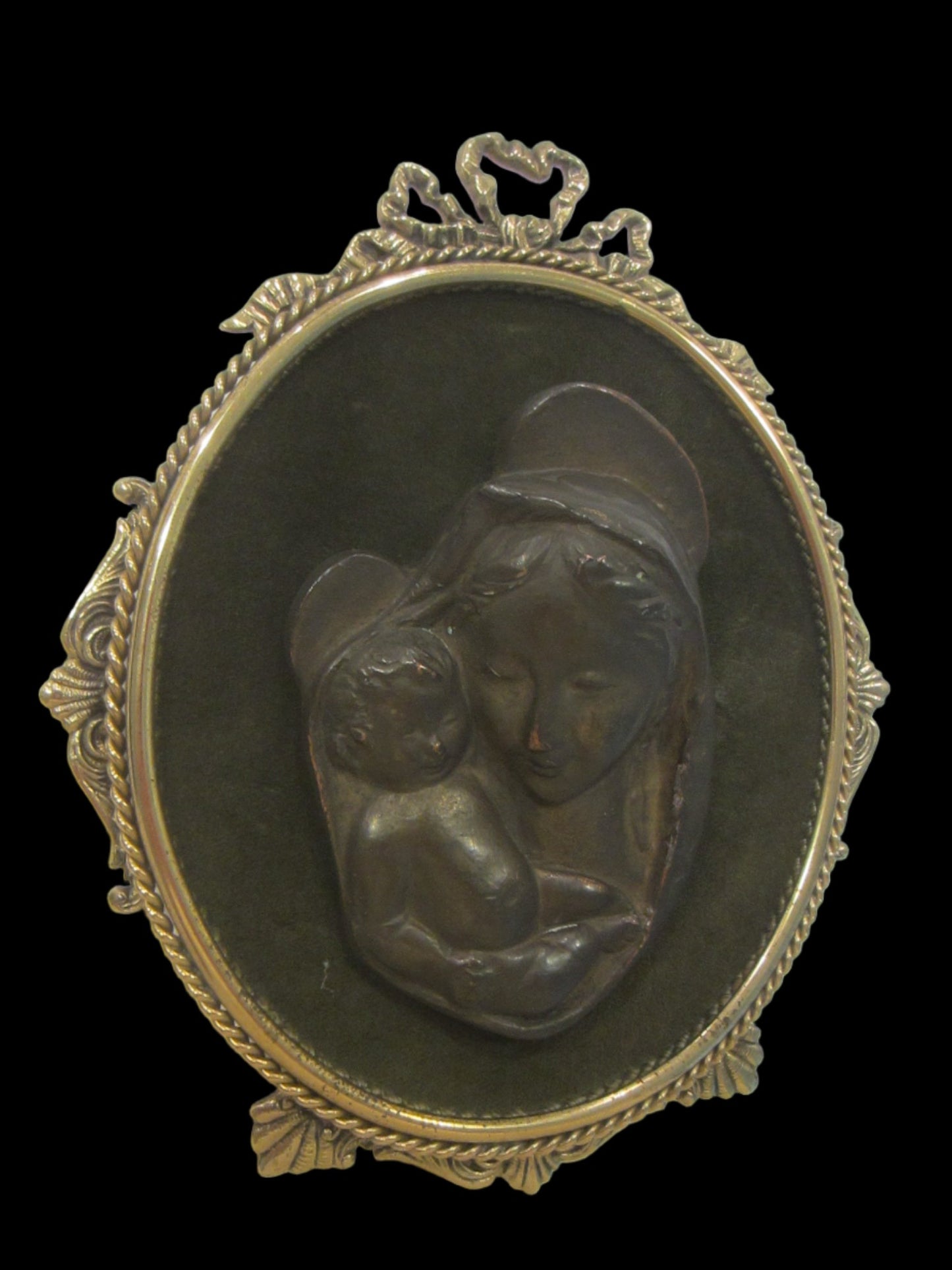 Madonna Child Bronze Italian Framed Portrait