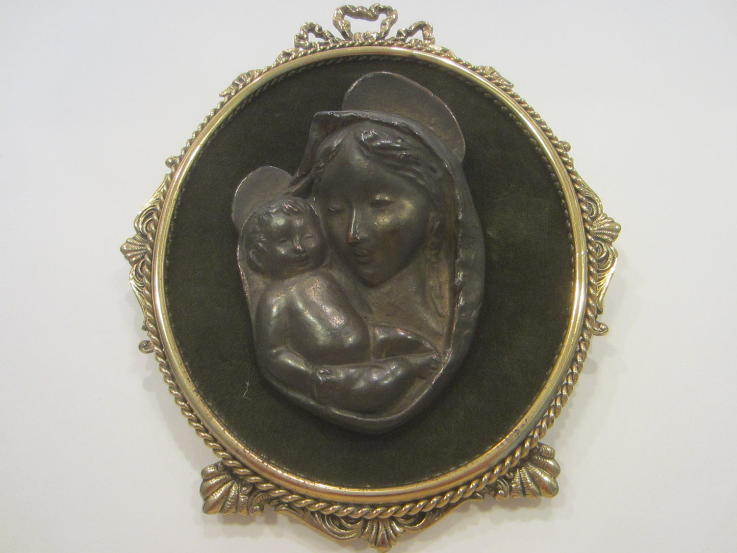 Madonna Child Bronze Italian Framed Portrait