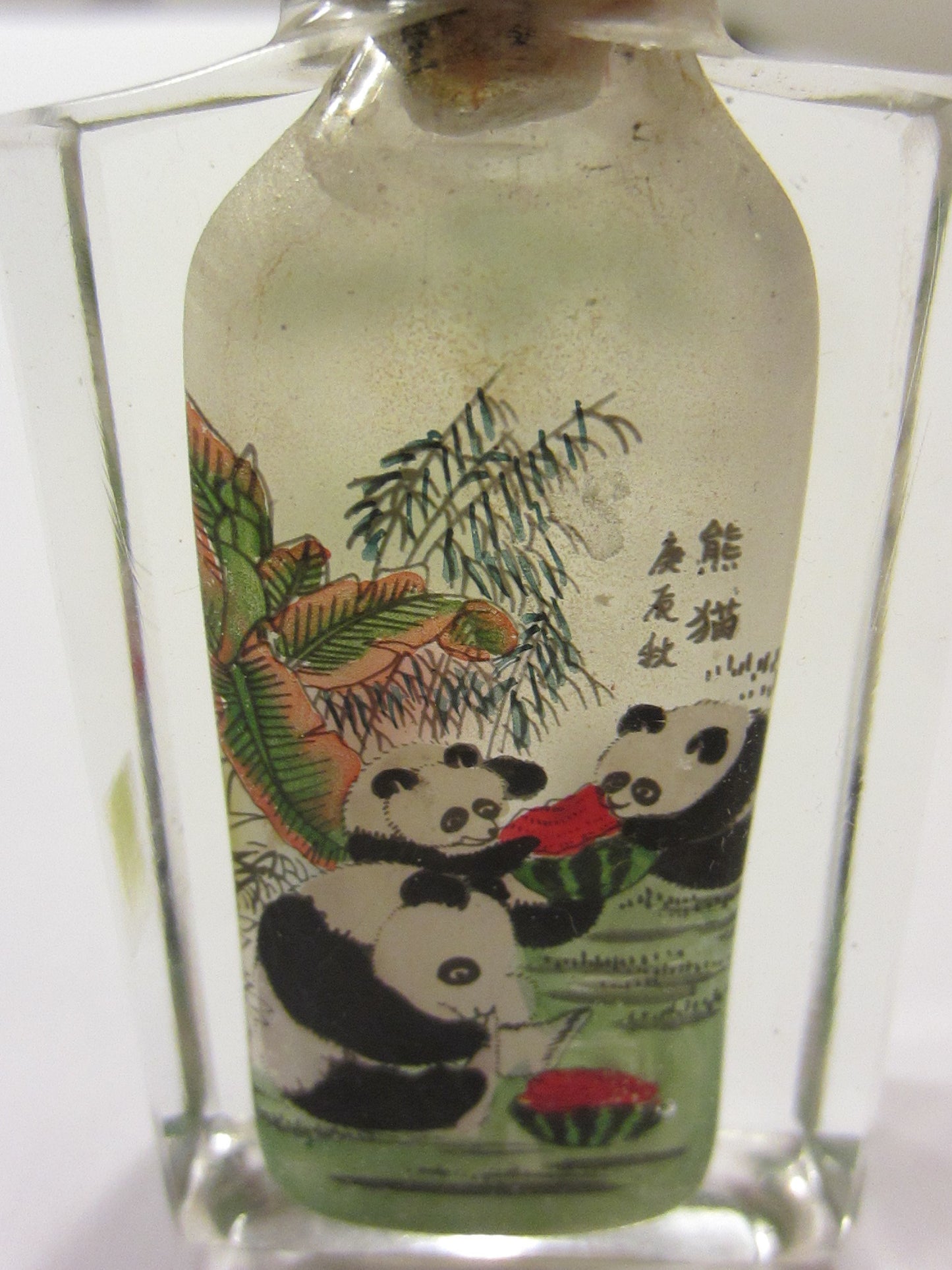 Interior Painted Snuff Bottles Glass Collection With Panda Bears - Designer Unique Finds 