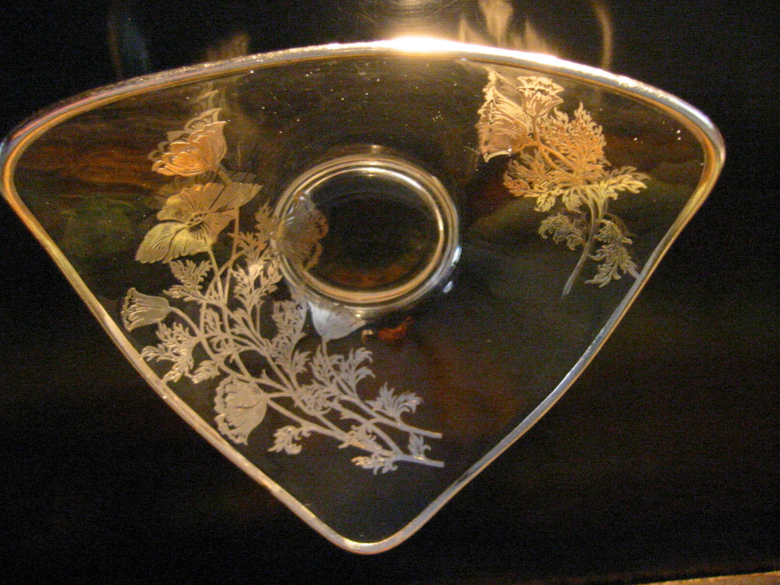 Silver Overlay Triangle Glass Serving Tray - Designer Unique Finds 