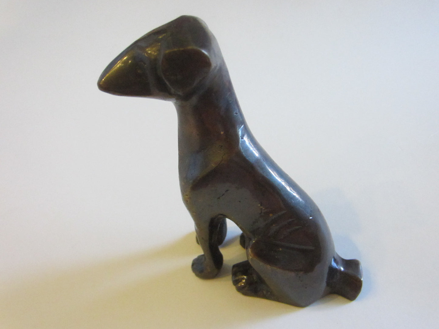 Folk Art Bronze Seated Dog Statue 