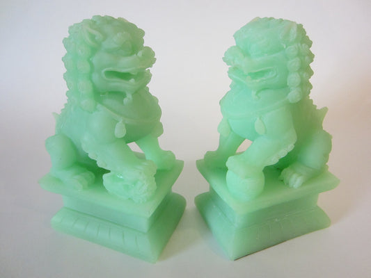 Asian Green Modern Foo Dogs Composite Bookends Sculptures