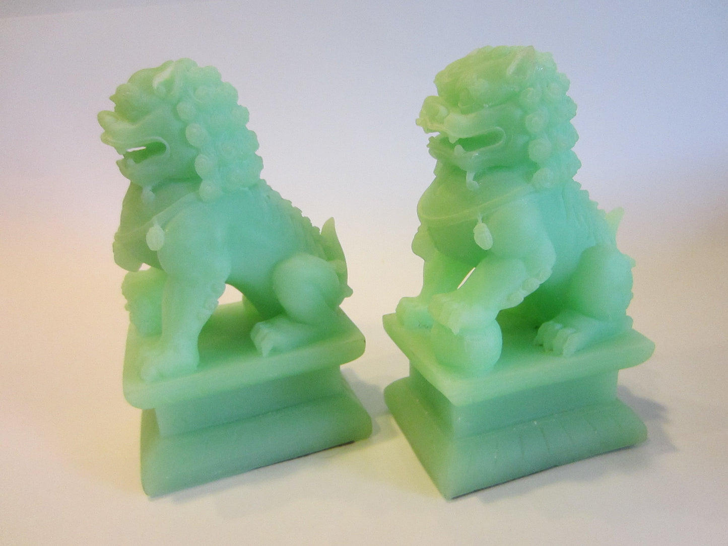 Asian Green Modern Foo Dogs Composite Bookends Sculptures