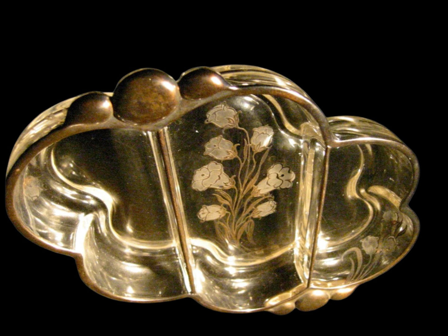 Daffodil Silver Painted Divided Glass Serving Dish - Designer Unique Finds  - 1