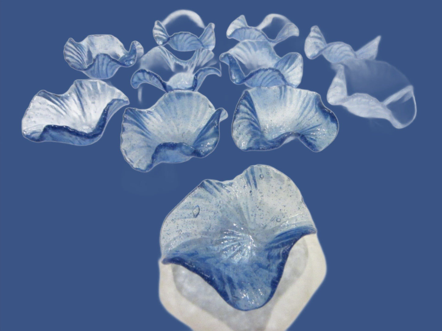 Venetian Blue Glass Decorative Miniature Petals Bowls - Designer Unique Finds 